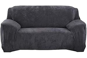 Seogva Velvet Sofa Cover, 1-Piece Sofa Slipcover Thick Furniture Cover, Stylish Sofa Chair Slipcover for Living Room, Couch Covers for Dogs, Couch Slipcover (2-Seater Loveseat, Dark Grey)