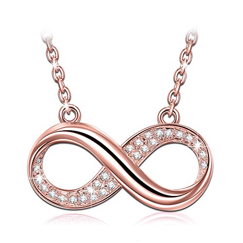 Susan Y Infini Collier Pendentif Femme Plaqué Or Rose avec Cristaux de Swarovski Bijoux pour Noël l'Aniversaire Mariage Copines Filles Petite Amie Mère Elle