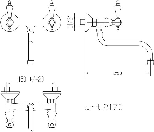 Edle Design Zweigriff Wandarmatur Nostalgie Retro Serie Etros - 2