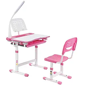 Alex Daisy Pluto Kids Height Adjustable Study Table & Chair Set (with Lamp, Pink)