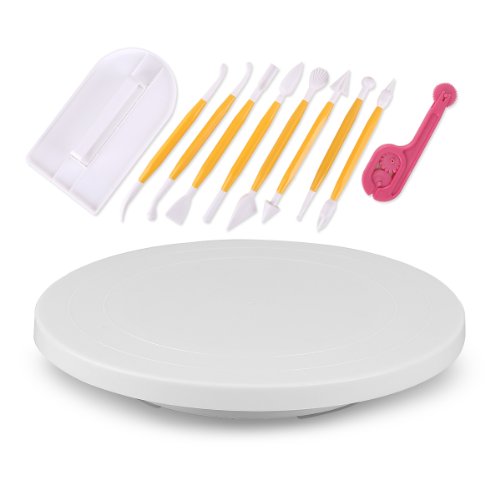 11PCS in 4, Zuckerguss und Zuckerkunst Dekorieren Drehbare Tortenplatte zum Verzieren von Torten glatter Schneiden &Cutter Tool Kit