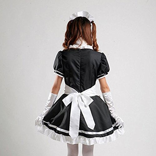 tzm2016 Anime Cosplay Costume French Maid Outfit Halloween, 4 pcs as a set including dress; headwear; apron; fake collar ( black , Size XL ) - 7