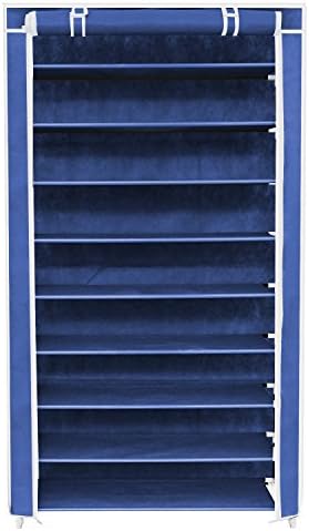 ISWEES 10 Tier up to 45 Pairs Adjustable Shoe Rack Cabinet Standing Storage Organizer with Door 88x28x160 cm - Blue