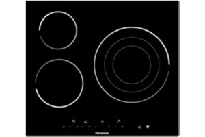 Hisense E6322C płyta ceramiczna ceramiczna, 3 strefy, 1 z olbrzymim reflektorem 30 cm, Potrójna korona, Blat 60 cm, Blokada dla dzieci, Odporny na zarysowania, Zakończenie fazowane