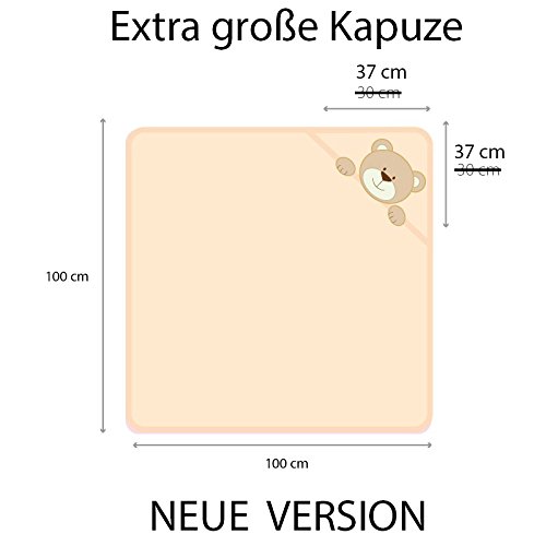 Baby Badehandtuch mit Kapuze in weicher Baumwolle – Kinder Kapuzenhandtuch – Warm und kuschliger Baby Poncho – 100x100cm – Bär - 4