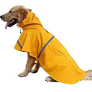 NACOCO Large Dog Raincoat Adjustable Pet Water Proof Clothes Lightweight Rain Jacket Poncho Hoodies with Strip Reflective (M, Yellow)