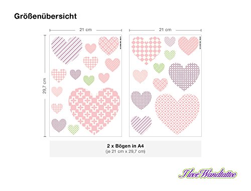 I-love-Wandtattoo WAS-10123 Kinderzimmer Wandsticker Set „Herzen mit Muster für Mädchen“ 25 Stück zum Kleben Wandtattoo Wandaufkleber Sticker Wanddeko - 3