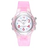 Kinder Analoge Uhren,Jungen Mädchen Armbanduhr Wasserdichte Leicht zu Lesen Zeit Weicher Riemen Armbanduhren Geschenk für Kinderuhr (Hell-Pink)