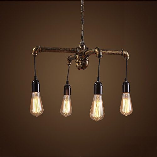 Crayom Retro Industry Water Pipe Chandelier Loft American Country Antique Vintage Steampunk Wrought Iron Pendant Lamp Restaurant Dining Room Farmhouse Kitchen Island Ceiling Light ( Color : Four heads-Chandelier style )