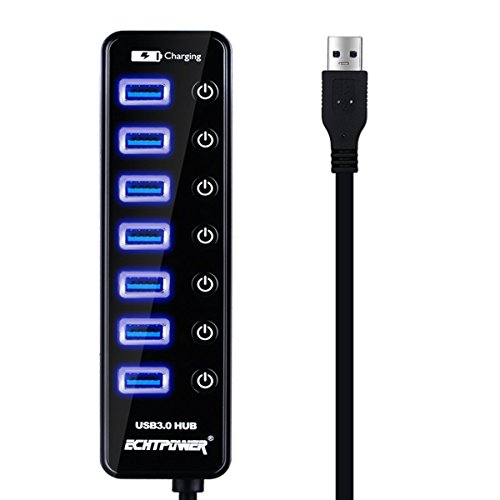ECHTPower 7-Port USB 3.0 Hub - 7 Superspeed Ports mit 1 Ladeport(Max 2.4A) und 7 Ein/AUS Schaltern für iPhone, iPad, Samsung, Motorola, HTC, Notebooks, PC/MAC, Netbook,Ultrabooks, Tablet-PC und weiteren USB 3.0 kompatiblen Geräten(ohne Netzteil)