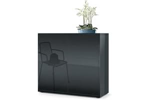 ‎VLADON Vladon Sideboard Ben, Kommode mit 2 Türen und 2 Schubladen, Schwarz Hochglanz/Schwarz Hochglanz (79 x 74 x 36 cm)