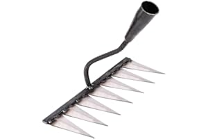 Râteau de jardin Delmkin Râteau de jardin en métal Râteau en acier au carbone trempé pour désherber, creuser et desserrer (Style 3)