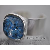 Echte Blüten Ring -Quadrat- Blau