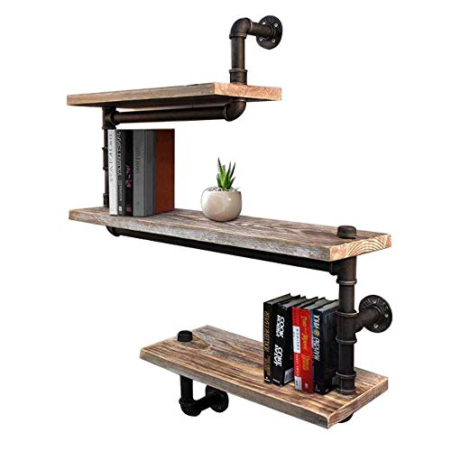 XING ZI Shelf C-K-P Ancienne Étagère en Bois Massif en Fer Forgé Tenture Murale LOFT Industrielle Tuyau De Ventilation Murale Étagère Murale Décorative Surface Murale