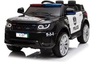 FINOOS Elektroauto für Kinder, Polizei, SUV, 12 V, blinkend, Lautsprecher, Türen zum Öffnen, mit Fernbedienung, Schwarz