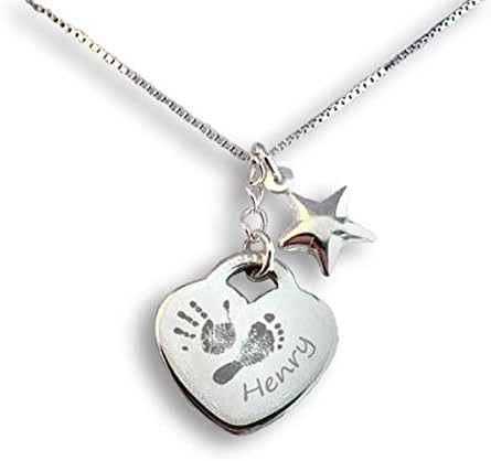 Personalised Silver Handprint Heart Charm Necklace - Capture Your own Baby Print/Handprint/Footprint