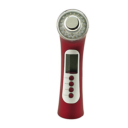 Denshine Personal Professional Portable Photon 3Color 3Mhz 5 in1 Ultrasonic Galvanic Ion Skin Care Massager Beauty Device Salon & Home UK Plug BS Red
