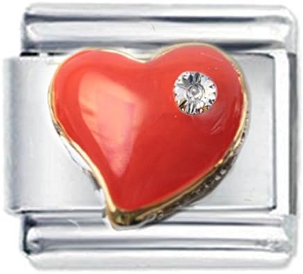 Red Heart with Crystal Enamel Italian Charm Fits all 9mm Italian Style Charm Bracelets