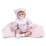 Nicery Poupée en Vinyle souple en silicone Reborn bébé 18inch 45cm Magnétique Bouche Lifelike Garçon Jouet Fille Bib Blanc Yeux Oreiller Ouvert Baby Doll A3FR