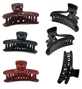 BHARATGAURAV Large Hair Claw Clips for Woman, Matte Clips Strong Hold jaw clip Hair Clamps for Thin Thick Hair gifts for women (Black and Mate Pack of 6)