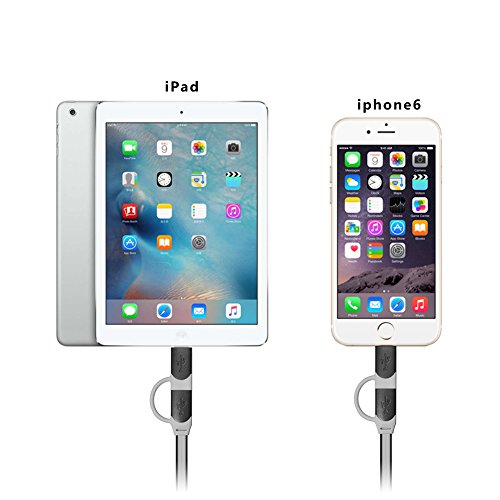 Kingyou 2 in 1 Lightning USB Kabel 1m Ladekabel USB Datenkabel geeignet für iPhone 6plus iPhone5c 5s iPad und Huawei Samsung Sony Usw Android Smartphones (Gray) - 4