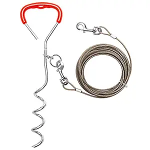 EXPAWLORER Dog Tie Out Cable and Reflective Stake 25 ft Outdoor, Yard and Camping, for Medium to Large Dogs Up to 90 lbs, 16