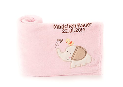 Personalised Embroidered Applique Pink Elephant Fleece Baby Blanket