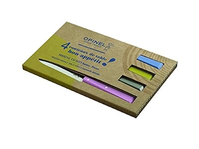 opinel 03524 4 couteaux de table n°125 acier inoxidable rose/gris/vert clair/bleu