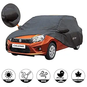 AllExtreme MC7004 Car Body Cover for Maruti Suzuki Celerio Custom Fit Dust UV Heat Resistant for Indoor Outdoor SUV Protection (Grey with Mirror)