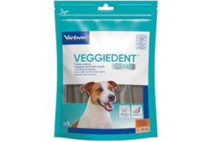 Virbac VeggieDent 15 Streifen S | 224 g | Kaustreifen für kleine Hunde (5-10 kg) | Vegetarischer Kausnack zur Kontrolle von Zahnbelag & Plaque | EIN Stück pro Tag