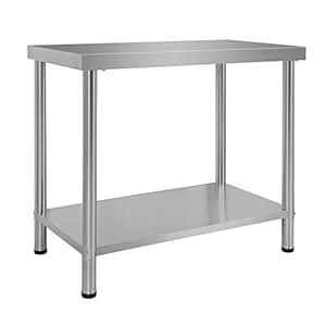 Tavolo Da Lavoro In Acciaio Inox Wiltec - 100x60x85 Cm, Con Ripiano Inferiore E Alzatina