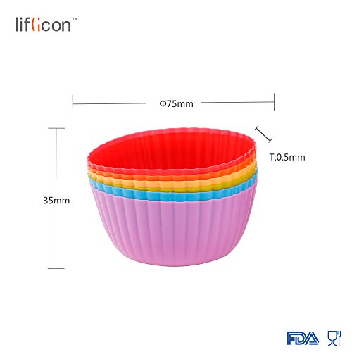 Silikon Muffin Backförmchen,Liflicon [Kochen-Master] Wiederverwendbare Kuchenform, 12er-Pack, FDA und LFGB Zertifizierung. [Mehrfarbig] - 2