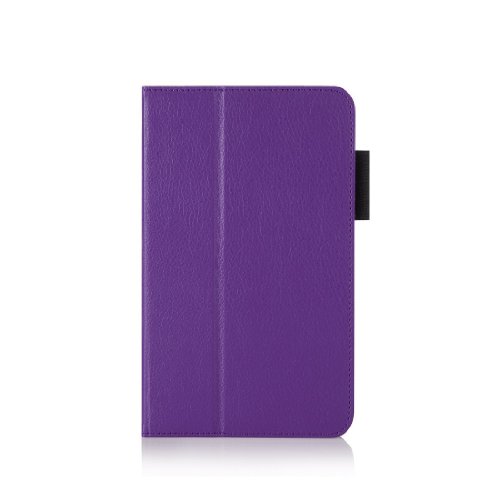 Invero® Premium Hülle Ledertasche umfasst Ständer Feature, Displayschutzfolie und Eingabestift Kugelschreiber für Samsung Galaxy Tab 4 7,0 Zoll SM T230 T231 (Lila / Purple) - 2