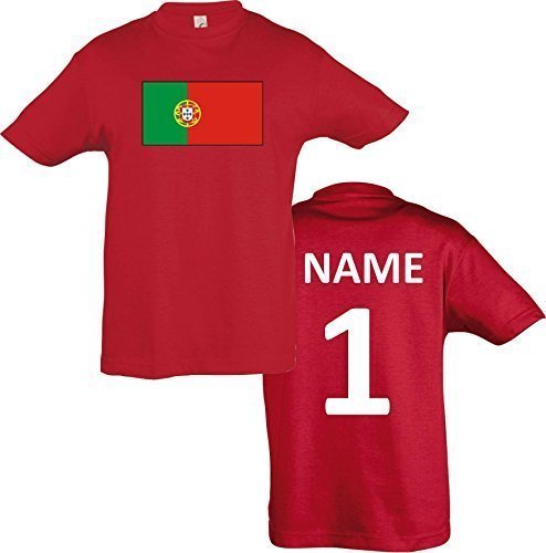 Kids T-Shirt Portugal Ländershirt mit Wunschnamen und Nummer diverse Farben, Farbe rot, Größe 116