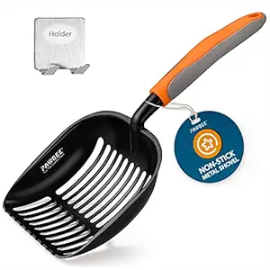 PAWBEE Cat Litter Scooper - Non-Stick Aluminum Alloy Kitty Metal Litter Scoop - Heavy-Duty Deep Shovel Poop Scoop & Long Non-Slip Handle For Easy Cat Poop Sifting, Catbox Cat Scooper With Storage Hook