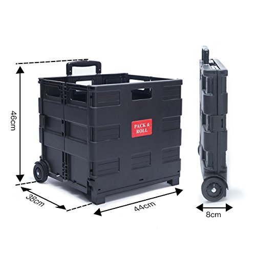 DXP Transport Trolley klappbar bis 35kg Einkaufstrolley Einkaufswagen Klappbox Transportwagen Shopping Trolley Faltbox Aluminium Kunststoff Schwarz WS-01 - 4