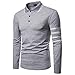 Produktbild POIUDE Herren Pullover Frühling Casual Slim Fit Stehkragenoberteil Shirts Streifen Langarm-Button-Top Bluse(Grau, XXL)
