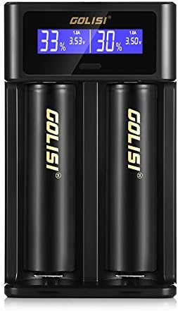 InLife GOLISI i2 Rechargeable Batteries Charger 2 Adjustable Universal Slots with LCD Screen, USB Cable, Suitable for Li-ion 18650/21700/26650 / Ni-mh / Ni-cd / AAA / AA Almost All Types of Batteries (i2)