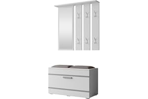 ‎MIRJAN24 Mirjan24 Garderoben-Set Rafi Kleiderbügel mit Spiegel, Schuhschrank, Flurgarderobe, Wandgarderobe (Weiß)