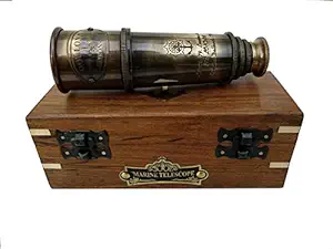 1920 DOLLOND London Brass Maritime Vintage Telescope, Nautical Spyglass Antique Mounted Solid Brass 15 Inch Pirate Telescope with Wooden Box.