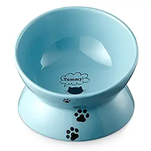 Y YHY Cat Food Bowl Large, Raised Cat Bowls Anti Vomiting, 7 Inch Tilted Elevated Cat Bowl, Ceramic Pet Food Bowl for Cats and Small Medium Large Dogs, Dishwasher Safe, Lake Blue