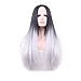 Produktbild SMITHROAD Damen Perücke, Kunsthaar, glatt, seidig, klebfrei, hitzebeständig, Ombré Hair 2 Farbtöne, natürliches Schwarz / Grau