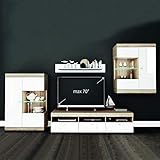 zerlegt, im Karton Froschkönig24 Hove 3 Wohnwand Anbauwand Wohnzimmer 4-teilig Hochglanz Weiß/Eiche hell