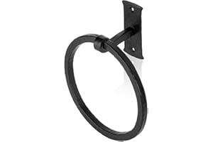 Fayesia Black Towel Holder - Blacksmith Handcrafted Wrought Iron - Wall Mounted Towel Ring Suitable for Kitchen, Bathroom etc - Screws and Fittings Included (Rectangle)