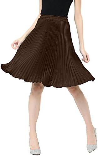 Relaxfeel Spring and Summer Metallic Luster Shiny Vintage Pleated Skirt