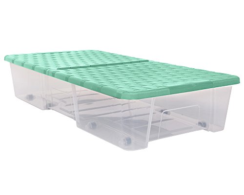 2x Unterbettkommode Allzweckbox Rollerbox Unterbettbox Aufbewahrungsbox Rattan 35 Liter mint - 2
