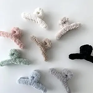 Soft Faux Fleece Fur S Curve Large Hair Clutcher /Hair Barrette Hair Clip /Hair Clips Claw/Clamp /Hair Pin/Fluffy /Hair Accessories, Random Color For Women & Girls pack of1