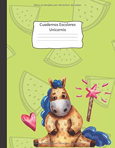 Cuadernos Escolares Unicornio: libro de composición) con reglas anchas para niñas, niños, primaria, maestro, maestro, útiles, 8.5 in x 11 in, 100 páginas Color little horse lime