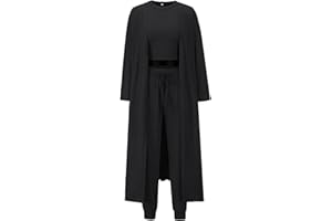 Les umes Womens 3 Pieces Pajama Loungewear Set Long Cardigan Crop Tops High Waist Pants Sweatsuit Set