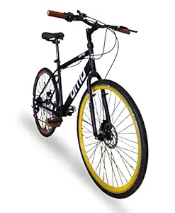 Omobikes Hampi 707 Light weight Hybrid Cycle for Men woman and adults, with Dual disc brakes, 7 speed Geared, 700c wheel , frame size 18 inch, steel frame, Multi color , for 13 year and above(90% Assembled)